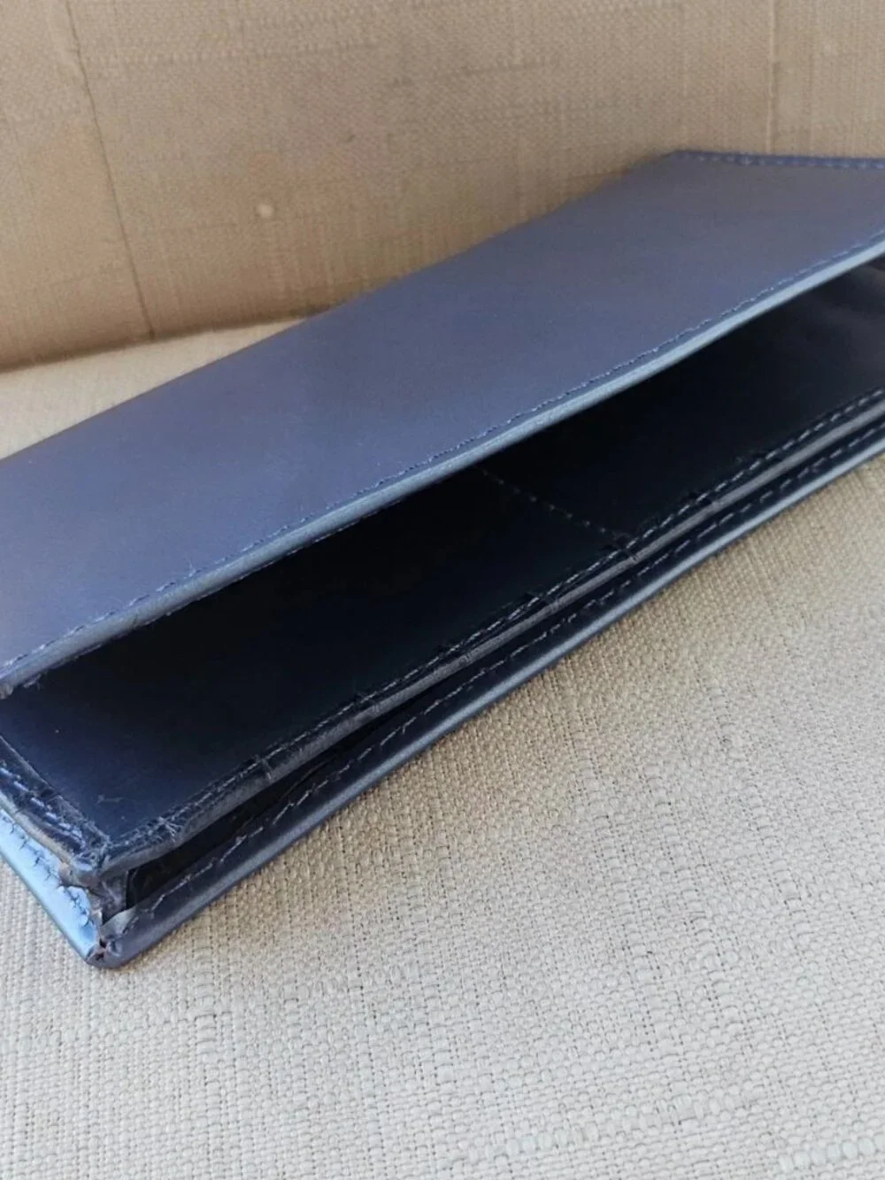 Long Wallet Genuine Leather Grayish Blue Clutch Purse Handmade Card Holder